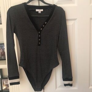 LA LIGNE Black and White Striped Long Sleeve Bodysuit